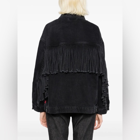 HUGO Black Fringe Denim Jacket - Picture 2 of 6